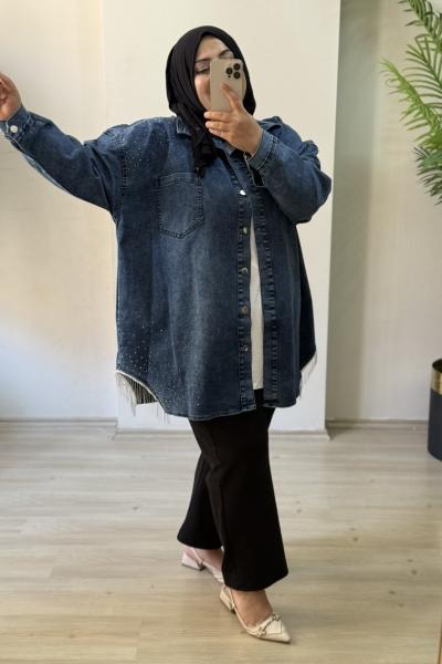 Büyük  Beden Kot Çeket  Mavi