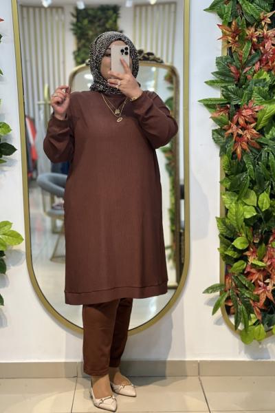 Büyük Beden Bürümcük Tunik Kahve Acı Kahve