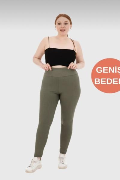 Büyük Beden fittilli Şardonlu yeşil tayt Yeşil