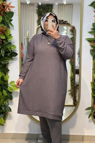 Büyük Beden Bürümcük Tunik Gri Gri