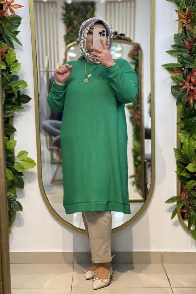 Büyük Beden Bürümcük Tunik Yeşil Yeşil