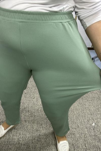 Büyük Beden Fitilli Şardonlu Havuç Model Pantolon Yeşil Yeşil