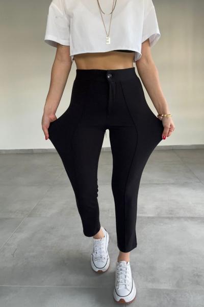 Büyük Beden Zara Krep Kumaş Siyah Cımalı Pantolon Siyah