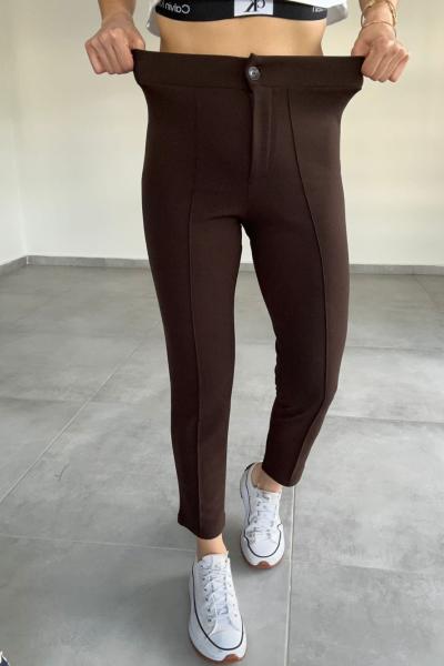 Büyük Beden Zara Krep Kumaş Kahverengi Cımalı Pantolon Kahverengi