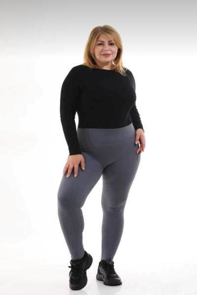 Büyük Beden Likralı Fitilli Yazlık Tayt Gri Gri