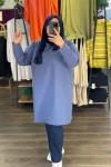 Büyük Beden Sweatshirt İki İplik Mavi Renk