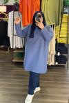 Büyük Beden Sweatshirt İki İplik Mavi Renk
