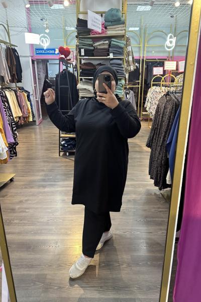 Büyük Beden Sweatshirt İki İplik Siyah Renk SIYAHH