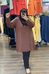 Büyük Beden Sweatshirt İki İplik Kahve Renk