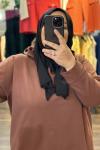 Büyük Beden Sweatshirt İki İplik Kahve Renk