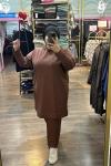 Büyük Beden Sweatshirt İki İplik Kahve Renk