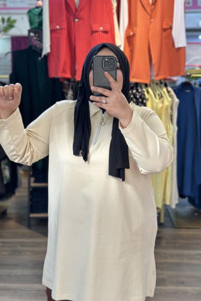 Büyük Beden Tunik İki İplik Bej Renk Bej