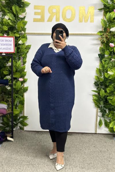 Büyük Beden Triko Örme Kazak Lacivert Lacivert