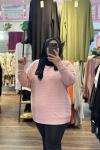 BÜYÜK BEDEN ÇİZGİLİ  PEMBE KAZAK
