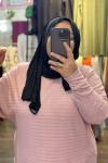 BÜYÜK BEDEN ÇİZGİLİ  PEMBE KAZAK
