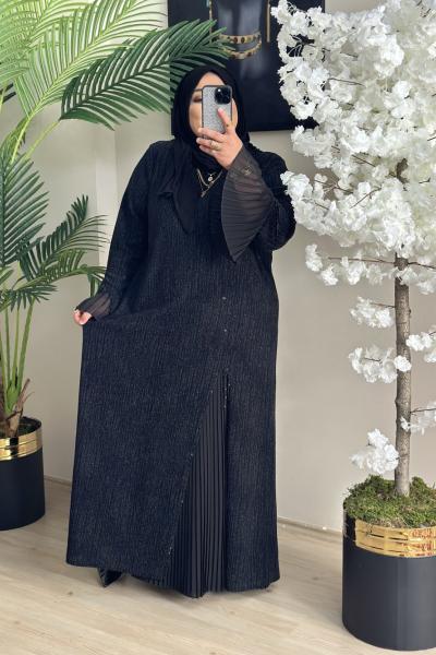 Büyük Beden Abiye Tül Detaylı Siyah