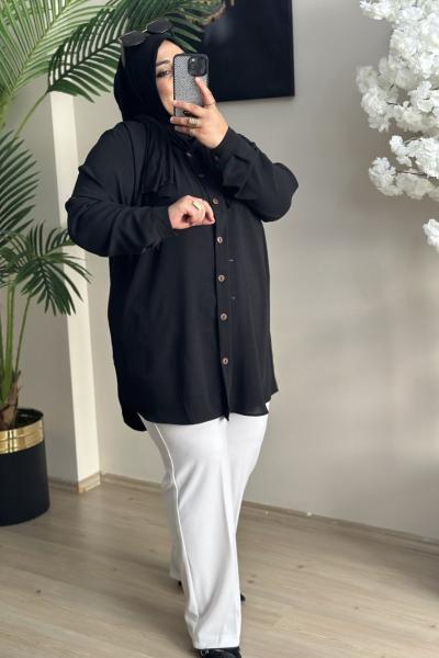 Büyük Beden Aerobin Gömlek Siyah Siyah