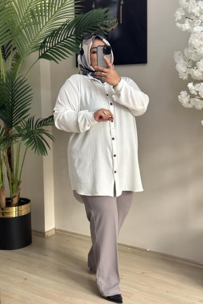 Büyük Beden Aerobin Gömlek Beyaz Beyaz