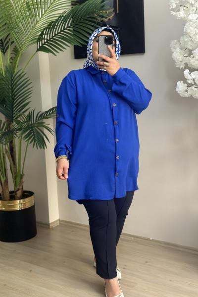 Büyük Beden Aerobin Gömlek Mavi Mavi