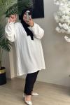 Büyük Beden Tunik Bürümcük Kumaş Beyaz