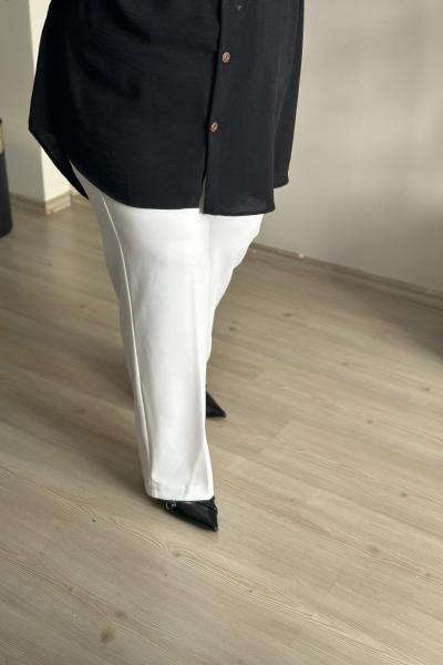 Büyük Beden Likralı Pantolon Beyaz Beyaz