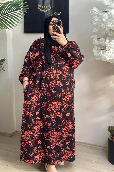 Büyük Beden Elbise Desenli Model Siyah