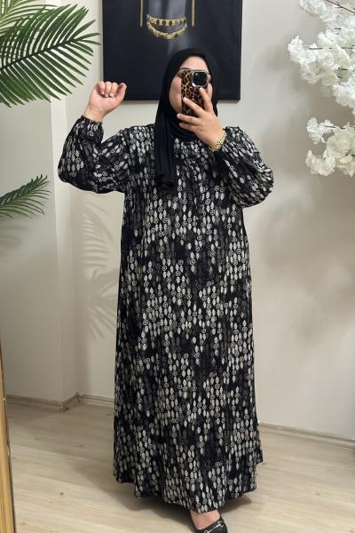 Büyük Beden Viskon Kumaş Elbise siyah beyaz