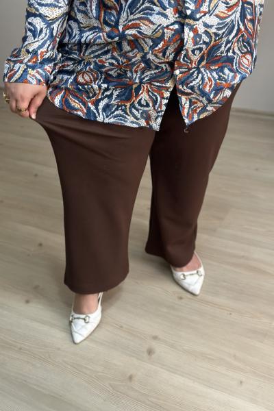 Büyük Beden Likralı Zara Krep Kumaş Plazo Pantolon Kahverengi Kahverengi