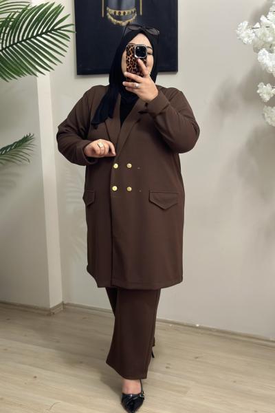 Büyük Beden Blazer Çeket Kahverengi Kahverengi