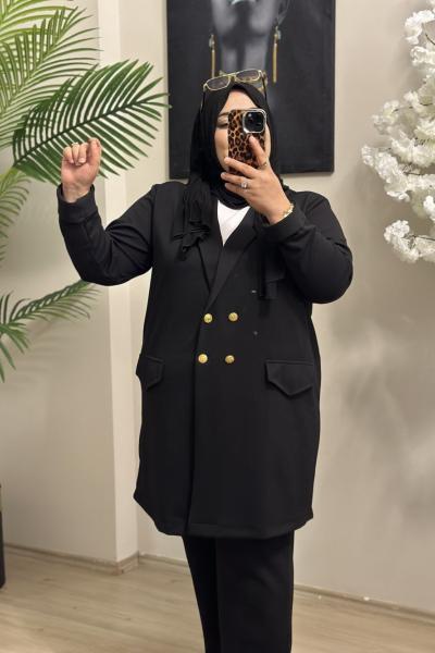 Büyük Beden Blazer Çeket Siyah Siyah