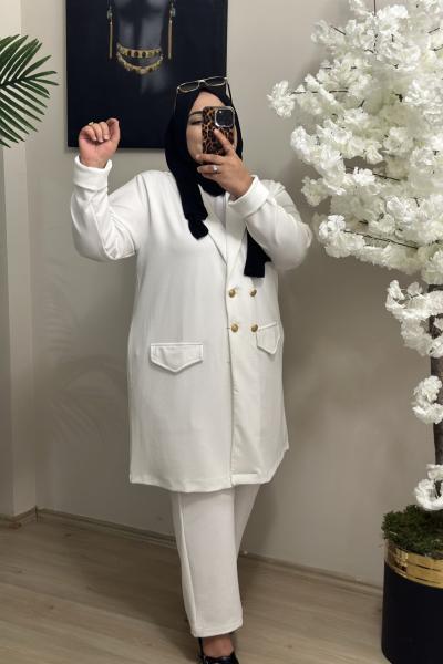 Büyük Beden Blazer Çeket Beyaz Beyaz