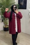 Büyük Beden Oysho kumaş Çıtlı Gömlek Bordo
