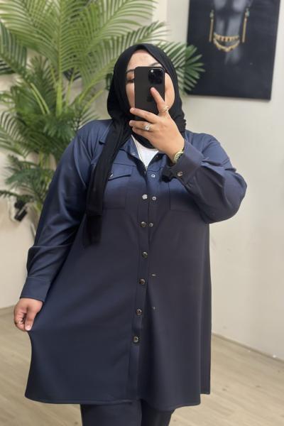 Büyük Beden Oysho kumaş Çıtlı Gömlek Antrasit Antrasit