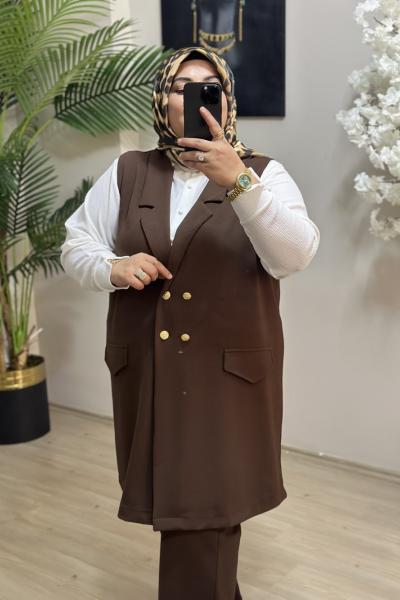 Büyük Beden Yelek Kahverengi Kahverengi