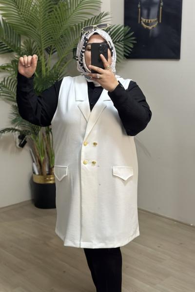 Büyük Beden Yelek Beyaz Beyaz