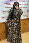 Büyük Beden Viskon Leopar Elbise Siyah Kahverengi