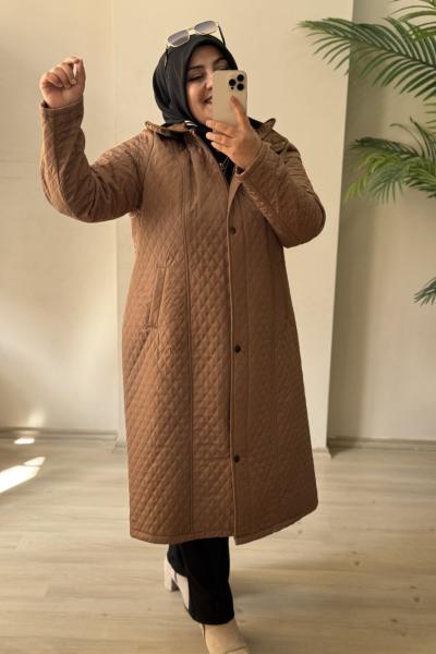 Büyük Beden Kaşe Kaban  Taba