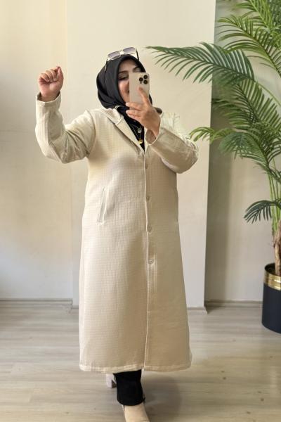 Büyük Beden Giy Çık Kapitone Kumaş Krem