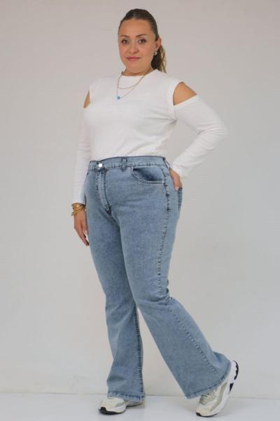 Büyük Beden Kot Pantolon Taş Detaylı Açık Gri