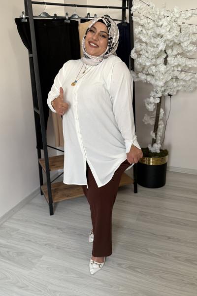 Büyük Beden Likralı Pantolon Kahverengi Kahverengi