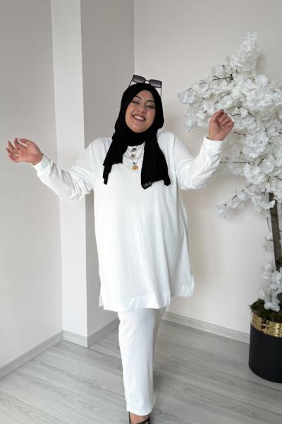 Büyük Beden Takım Beyaz Beyaz