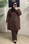 Büyük Beden Blazer Çeket Kahverengi Kahverengi