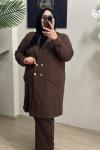 Büyük Beden Blazer Çeket Kahverengi Kahverengi