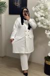 Büyük Beden Blazer Çeket Beyaz Beyaz