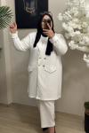 Büyük Beden Blazer Çeket Beyaz Beyaz