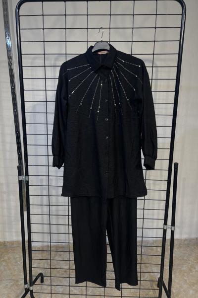 Taşlı Takım Siyah Renk  Siyah