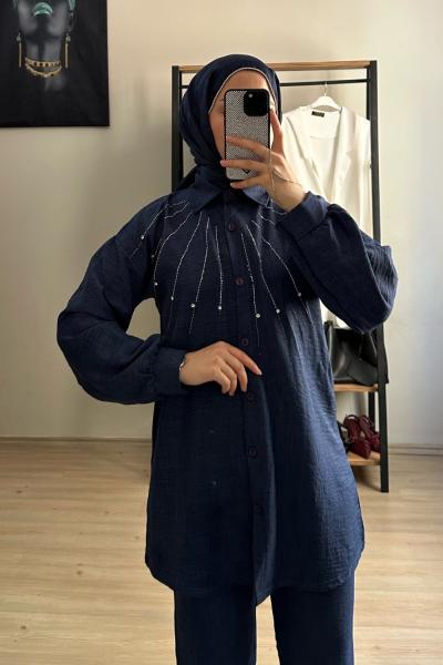 Taşlı Takım Lacivert Renk LACİVERTT