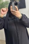 Büyük Beden Gömlek Pileli Bürümcük Siyah